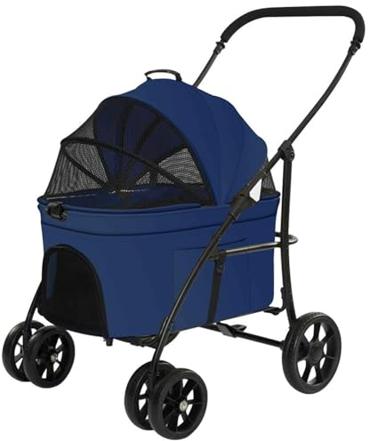 PJDDP Hundewagen, 4 Rädern Hundewagen, 3 in 1 Hundebuggy Bis 20Kg, Faltbar Klappbar Hundewagen, Tragbarer Kinderwagen, Leicht, Praktisch, Abnehmbar,Blau