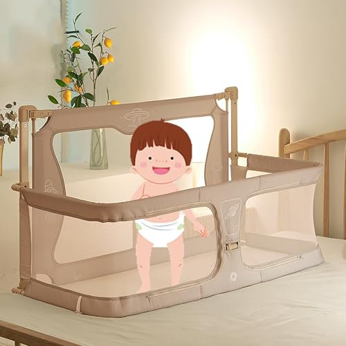 3-in-1-Babywiege, baby beistellbett, Babybett, beistellbett baby boxspringbett, Beistellbett für Babys, Kinderbett neben mir, atmungsaktives und sichtbares Netzfenster, weicher, waschbarer Bezug(Cream