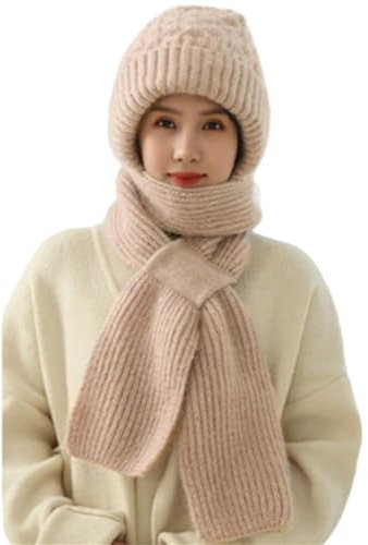 Integrierter Ohrenschutz Winddicht Cap Schal Winter Warm Conjoined Ohrenschutz Strickmütze Winter Beanie Mütze Schal