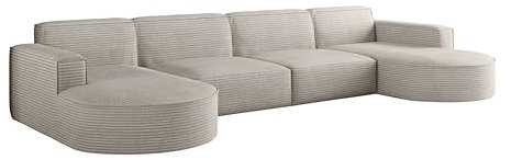 Kaiser Möbel - Ecksofa mit Wohnlandschaft, Eckcouch U Form, Bigsofa, Polstersofa, Bequemes Couch mit Ottomanen für Wohnzimmer, Relaxsofa, Stilvolles Cord Sofa, Lounge-Set U-Form, Modena XL, Beige