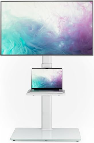 AX2006TW - Supporto universale per TV da pavimento con supporto girevole a 70 gradi, altezza regolabile a 9 livelli, design salvaspazio per la maggior parte dei televisori LCD, LED OLED da 27 a 65