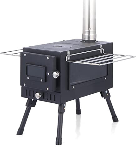 Estufa de leña plegable para exteriores con chimenea de acero inoxidable, utensilios de cocina portátil para camping y calentador de tienda de campaña