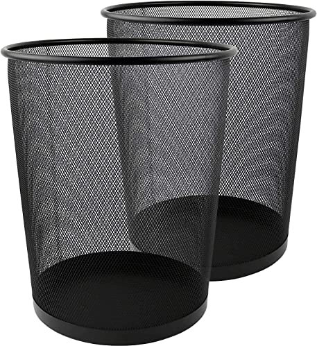 Best House | Metal Mesh Bin | Round | BLACK | Metal Trash Bin, Wastebasket Bin, Waste Paper Bin Lightweight and Sturdy Rubbish Bin Ideal for Kitchen Home Office Living Room Desk Bedroom (Pack of 2)