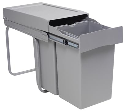 Pattumiera Raccoglitore ad estrazione frontale, ideale per spazi ridotti. Installazione rapida sotto ogni tipo di lavello. Capacità 2x14L. Col. Grigio
