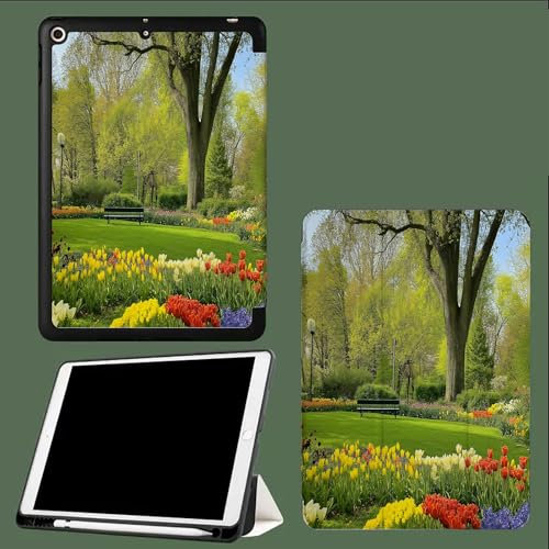 Smart Magnetic Case for iPad 9.7 Inch (6th Gen 2018) (5th Gen 2017) A1893/A1954 A1822/A1823 Slim Lightweight Tri-fold Stand Cover Auto Wake/Sleep Flowerbed Plants Flowers Tulips