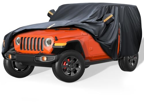 YINOK 600D Waterproof Car Cover Custom Fit for Jeep Wrangler 4 Door (2007-2025) JL JK TJ YJ CJ, Outdoor Car Cover Waterproof All Weather for Automobiles Sun Rain Snow Protection with Door Zipper