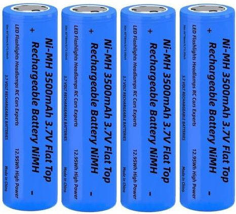 4 Piezas 3.7V Ni-MH Pilas Recargables, NiMH 3500mAh Parte Superior Plana Baterías Recargables para LED Linterna, Cámara, Timbre, Faro, Coches RC, Tamaño:18mm * 65mm / 0.7inch * 2.55inch (Ancho * Alto)