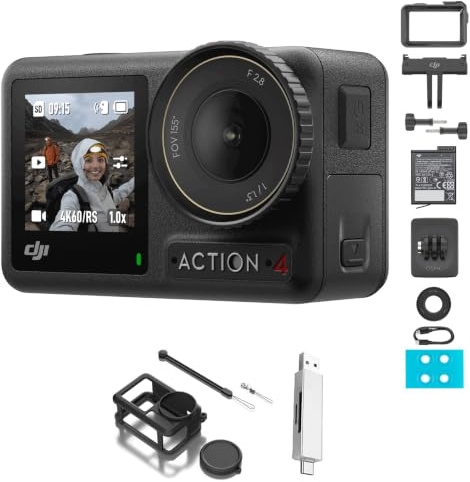 DJI Osmo Action 4 Standard-Combo mit Schutzhülle + Kartenleser – 4K/120fps wasserdichte Action-Kamera mit einem 1/1,3-Zoll-Sensor, atemberaubende Low-Light-Aufnahmen, 10-Bit- und D-Log M-Farbleistung