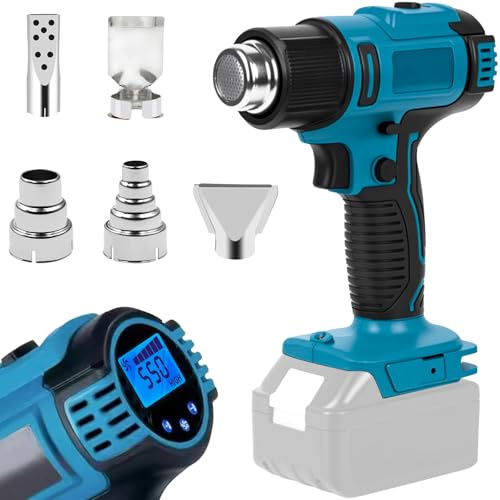 Heißluftpistole Kompatibel mit Makita 18V — Kabellose Heißluftgebläse mit LCD-Display, Elektrische Heißluftfön mit 5 Düsen und Einstellbarer Temperatur 50°C-550°C, für Basteln,Schrumpfen(Ohne Akku)