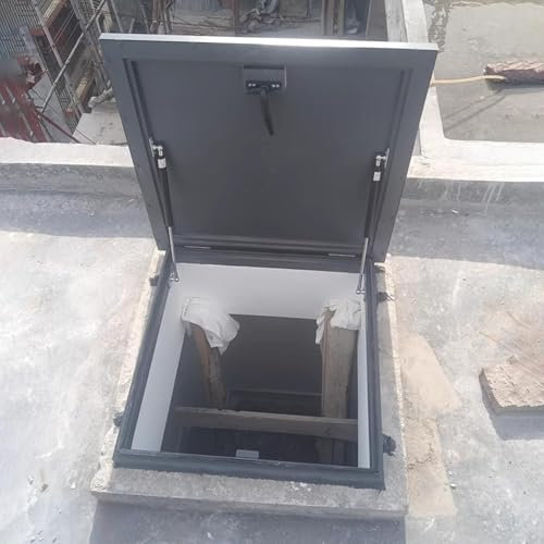Robuste Metalldachluke mit Griffen, anpassbare Fensterschachtabdeckungen für Dachboden/Keller/Lager, universelle Wartungslukenabdeckung mit Zubehör (94 x 94 cm)