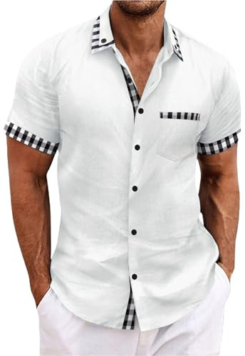 Camicia Di Lino Uomo Cotone Manica Corta Camicia Elegante Coreana No Stiro Camicie Estiva Mare Casual Slim Fit Bluse Con Bottoni Firmata Taglie Forti Regular Fit Camicia Da Lavoro Per Le Vacanze