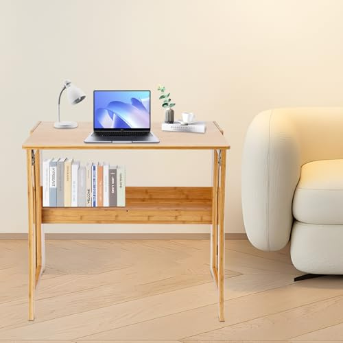 Faltbarer Sekretär-Schreibtisch mit Regal, kompakter Computertisch für Zuhause und Büro, platzsparendes Design, 83 x 54 x 76 cm (Holzfarbe), ideal für kleine Räume
