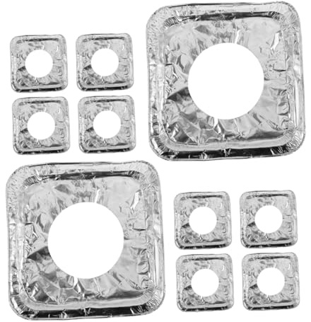 Housoutil Lot de 50 Protections en Aluminium Argenté pour Cuisinière à Gaz, Résistantes la Chaleur et Protection L'huile, Forme Carrée pour Réchaud à Gaz
