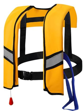Max. 150 N Rettungsweste Erwachsene, Schwimmweste, Rettungsweste Automatik, Aufblasbar Mit Verstellbarer Schnalle, Mit Reflektierenden Streifen Und Pfeife, FüR Erwachsene Kinder (Gelb)