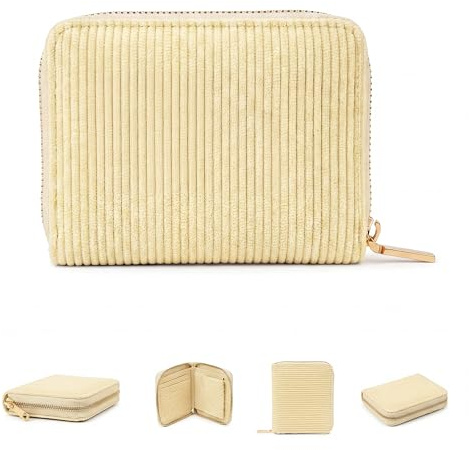 MillyMilk® Kord Geldbeutel Fondo – Mini Portemonnaie für Frauen – Pastellfarbene Stoff Geldbörse aus Cord für Damen klein – Damenbörse für Karten, Münzen & Scheine - Kompakt & formstabil (HONIGGELB)