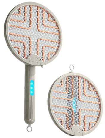 Mateju Elektrische Fliegenklatsche USB C, Faltbar Elektrische Fliegenklatsche Extra Stark Aufladbar USB Fliegenfänger Insektenfalle, für Indoor Küche Gärten (Khaki)