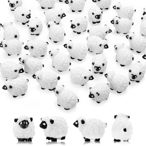 GW Box 20 Pcs Mini Resin Sheep Statue Miniature Sheep Figurines | White Sheep Animal Statue for Fairy Garden Micro Landscape Cake Topper Home Tabletop Decor