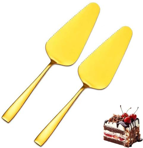 Kucensi Tortenheber Set Edelstahl,2 Stück Kuchenschaufel Edelstahl Poliert Tortenschaufel Kuchenmesser Mit Gezackten Kanten,Tortenmesser Set Für Küchen Restaurants Partys(Gold)