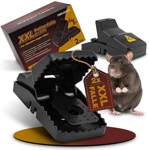 Piège à Rats XXL 21 cm – Lot de 2 Grands pièges à Rat à Ressort, réutilisables, Heavy Duty, pièges efficaces, Noir