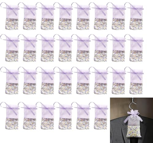 30 PCS Lavender Bags Empty, Empty Lavender Bags to Fill, Small Floral Light Purple Sachet Bag, Pouches for Dried Flowers, Closet Freshener Scents for Drawers, Fragrance Sachets for Wardrobe Bedroom