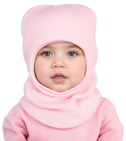 Generisch Kinder Wintermütze Warme Schal Schlupfmütze Strickmütze mit Kapuze aus Fleece Weiche Schalmütze Mütze für Kleinkinder Jungen Mädchen 1-6 Jahre