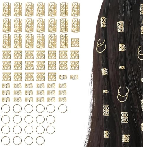 Dreadlocks de Trenza de Pelo, 80 Piezas Argollas Anillos Trenzas, Joyería Trenzas, Anillos Ajustables Plata, Charms Locs Dreadlocks, Clips Adornos Pelo Dorado, Accesorios Pelo Estilo Pirata