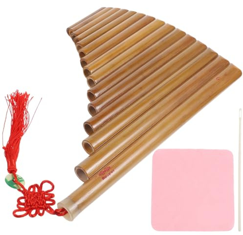 MAGICLULU Panflöte Zufälliger Stil für Musikliebhaber Zufällige Farbe Bambus mit 15 Rohren Braunes Holzblasinstrument mit Klarem Melodischem Klang und Praktischem Design für Anfänger