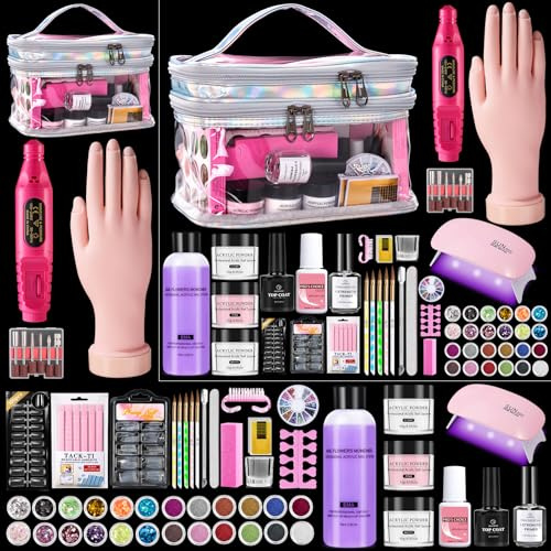 Deciniee Kit per unghie acriliche: set di polveri acriliche con lampada UV e unghie elettriche, punta per unghie, manicure, set completo di strumenti in sacchetto regalo argento