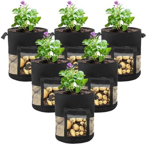 6 unidades de 15 galones de bolsas para plantar patatas con ventana, macetas gruesas de tela no tejida, macetas para plantar patatas con asas, bolsas para cultivar patatas, tomates, flores y verduras