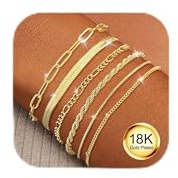 ZNBOH Ketten Armband Damen Gold 18 Karat Vergoldet Armbänder Set Silber Wasserfest Verstellbare Stapelbare Layering Armkette Tennisarmband Schlange Figaro Kettenarmband Schmuck Geschenk Frauen Mädchen