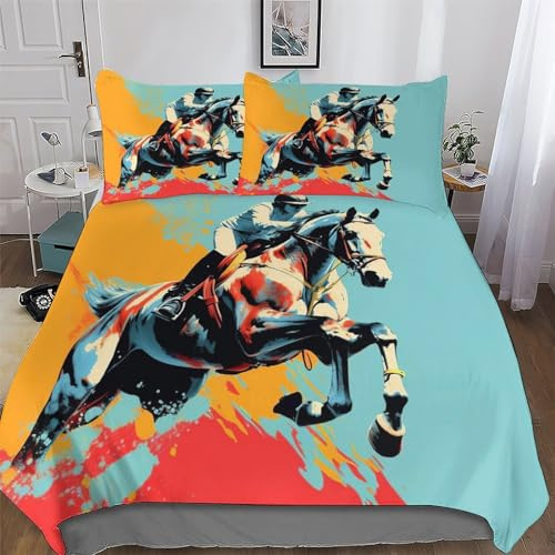 AASWDDS Cheval Racing Parure De Lit - Microfibre 3 Pièces Housse De Couette Douce - Linge De Lits avec Taies d'oreiller pour Enfants Adultes Double (200x200cm)