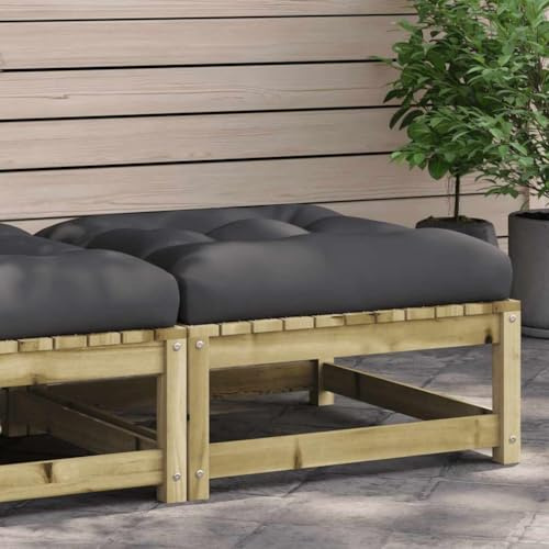 Hoopleep Gartenhocker aus Kiefernholz, imprägniert, 70x70x30 cm, mit Anthrazit Kissen, vielseitig als Fußhocker, Beistelltisch oder Teil eines modularen Sets für Terrasse und Balkon