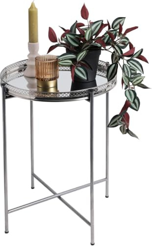 Stephans Möbelbörse Orientalischer Beistelltisch Ø36×47 cm mit Spiegelplatte – Dekotisch in Gold oder Silber, runder Metalltisch für Wohnzimmer & Schlafzimmer (Silber)