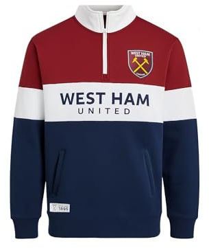 West Ham United F.C. Football Fans 1/4 Zip Sweatshirt, Adults West Ham Crest Casual Top, Mens Hammers Sweatshirt With Zip, WHU Supporters Match Day Top (UK, Alpha, L, Regular, Regular, Multicolor)