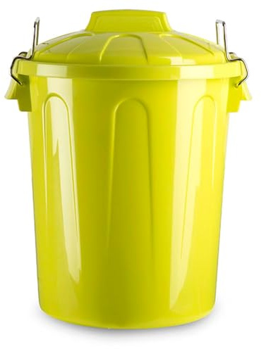 AC - Cubo de basura de plástico con tapa y asas metálicas, contenedor residuos, papelera, reciclaje, fabricado en España (Amarillo - 31 litros - 48,2 x 37,5 cm)