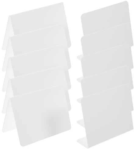 HOOWIFFY Lot de 10 Plaques Nominatives en Acrylique Mat Blanc, Tableaux Effaçables à Sec, Supports de Table V et L Stables, Panneau Vierge pour Mariage, Bureau et Événements Professionnels