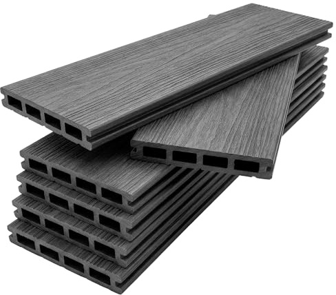 Floordirekt WPC Terrassendielen 220x14,6cm - Komplettset 2 m² – Hohlkammerdiele - Komplettbausatz, inkl. Unterkonstruktion & Montagematerial, wetterfest & UV-beständig - Crown Grau