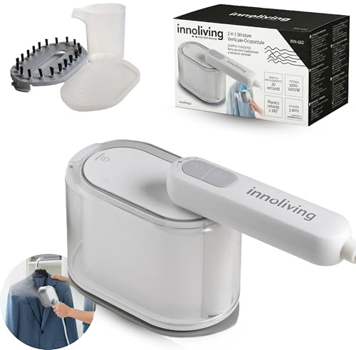 Innoliving INN-682 Stiratore Verticale e Orizzontale 2 in 1, Ferro da Stiro Portatile 1400W, Tecnologia Fast Heating, Manico Pieghevole a 180°, Piastra in Ceramica, Vapore Continuo, Ottimo per Viaggi