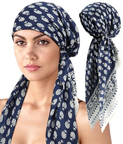 Mesovor Chemo Headwear for women,Pre Tied Headwrap Elastic Bamboo Turban Cancer Headscarf for Hair Loss Soft Bandana
