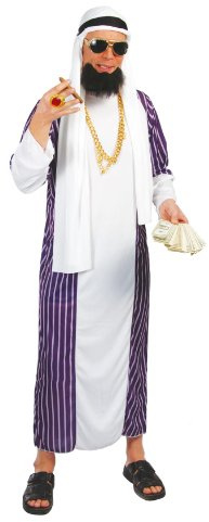 Guirca- Disney Kostüm Scheich Kaftan Arabo Erwachsene mit Turban weiß, violett, 80067