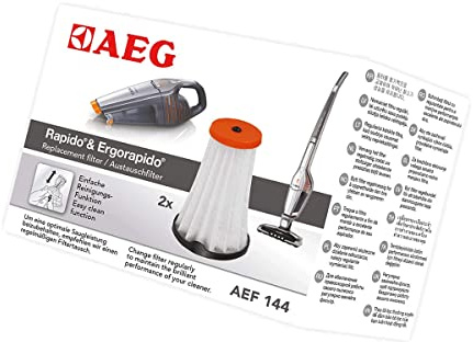 AEG AEF144 Austauschfilter für Rapido & Ergorapido CX7-1 (Doppelpack, 2 Innenfilter, optimale Saugleistung und Filtration, regelmäßiger Filtertausch, einfache Reinigung und Austausch, schwarz/weiß)