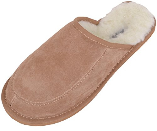 SNUGRUGS Suede with Wool Lining and Rubber Sole - Zapatilla baja Unisex adulto, Marrón (Camel), 39.5