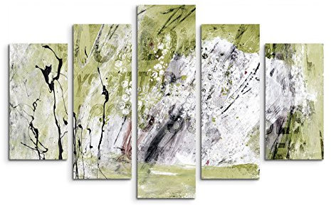 5 teiliges Wandbild auf Leinwand (Gesamt: H: 100cm B: 160cm) Keilrahmenbild Canvas Fotodruck Leinwandbild Leinwanddruck Kunstdruck Wandbild grün schwarz weiß Grunge