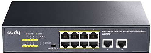 Cudy GS1010P Conmutador PoE+, enchufar y Listo, no gestionado, 8+2 Puertos, Gigabit Ethernet,120 W, 8 x 10/100/1000 Mbit/s, Puertos PoE+, Modo CCTV/VLAN, 802.3af/ 802.3at