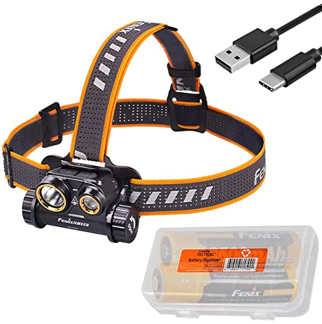 Fenix HM65R 1400 Lumen Dual Beam USB-C wiederaufladbare Stirnlampe mit 2 x 3500 mAh Batterien & LumenTac Batterie-Organizer