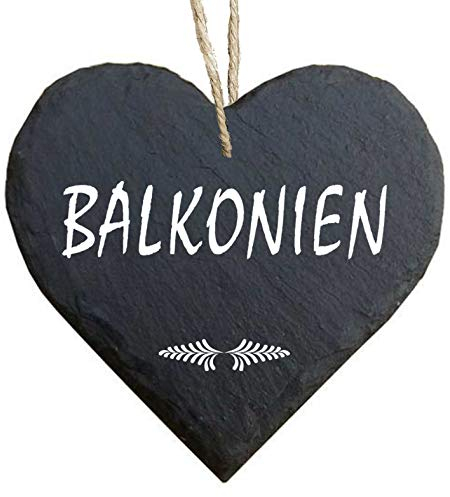 Homeyourself Herz Schieferherz Schiefer Schieferschild 10 x 10 cm Balkonien schwarz Dekoschild Wandschild Schild Stein Balkon