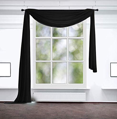 Inox Trade Fertiggardine Gardine - Vorhang - Voile Querbehang, Freihanddeko - Schlafzimmer Wohnzimmer Kinderzimmer - Weich Fallende Gardine - Viele Farben zur Auswahl - 140x600 cm - Schwarz