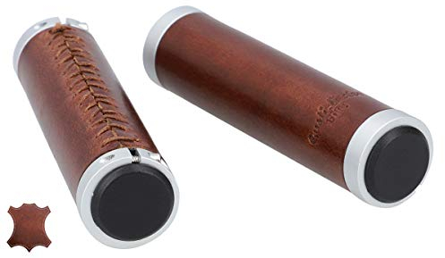 Gusti Lenkergriff Leder - Gary F. Fahrradgriff Ledergriff Griff Fahrrad Braun Silber Matt