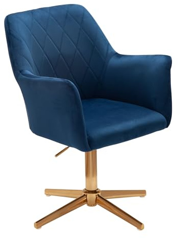 FineBuy Schreibtischstuhl Samt Blau, Drehstuhl ohne Rollen | Schalenstuhl höhenverstellbar bis 120 kg, Arbeitsstuhl mit Lehne fürs Homeoffice, weicher Samtbezug, drehbare Sitzfläche