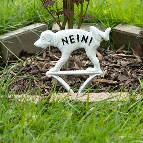 Moritz Gußeisen Steckschild No Dog kein Hundeklo weiß Verbotsschild Hunde | Massives Schild mit Erdspieß, wetterfest, rostet charmant nach, einfach in Beet, Rasen oder Vorgarten stecken